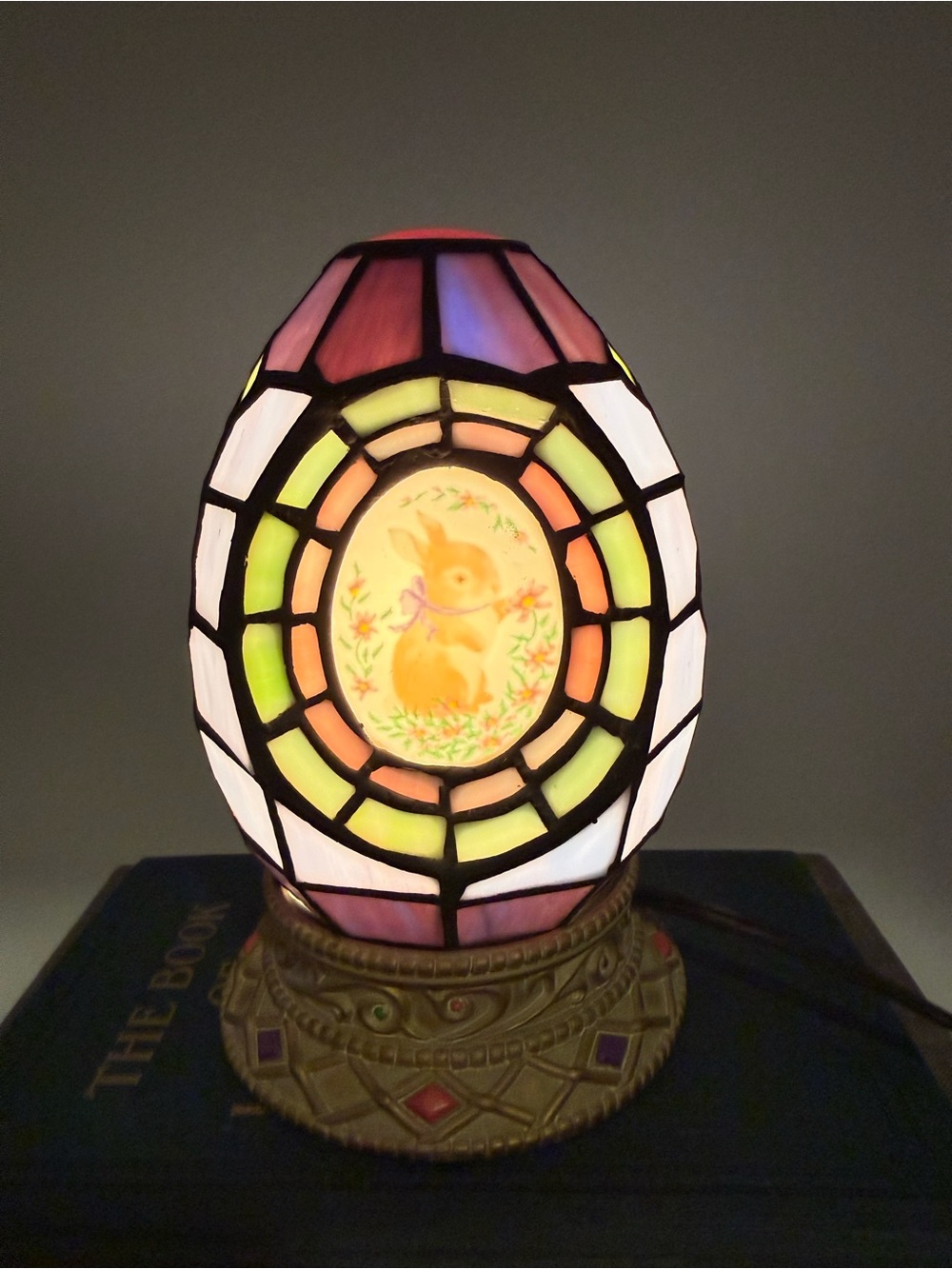 Vintage Cheyenne Children's Night Light Easter Bunny Egg Shaped Stained Glass